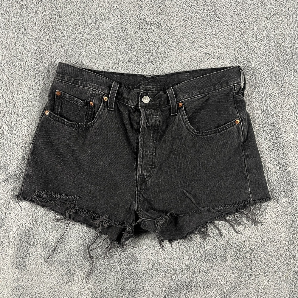 Levi's 501 Women's Shorts W31 Button Fly Classic Fit Distressed Black Grunge